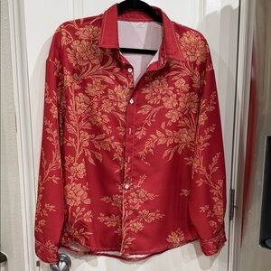 Floral Red and Gold Men's Shirt NWOT